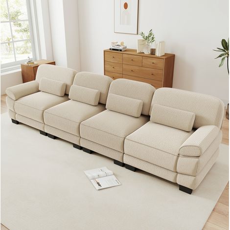 Canapé modulable 4 places 336x88,5x94 cm en tissu velours côtelé beige, stable pour salon – MEUBLIV (1/5)