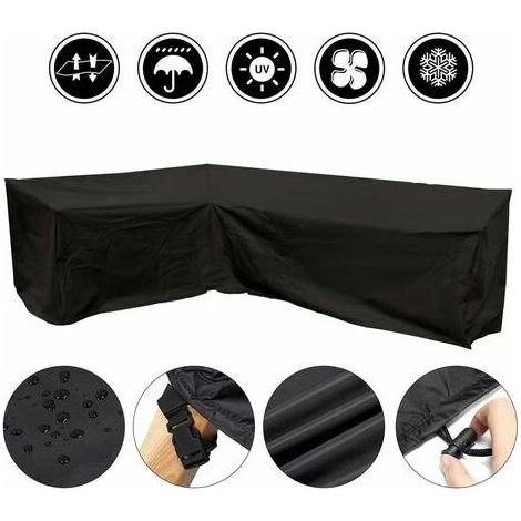 L Shape Patio Furniture Cover, 210D Oxford Fabric, Waterproof and Dustproof Patio Furniture Cover, Black, Right Longer Left Shorter - 222x286cm (1/5)