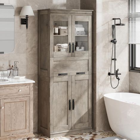 Hoerfuriy – Colonne de salle de bain 170 cm – Armoire haute avec 2 portes et étagères réglables – MDF résistant à l'humidité – Design moderne gris (1/5)