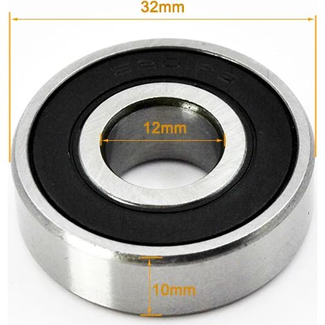 (6201-2RS 12X32X10mm) 2 roulements RS en acier chromé à billes à gorge profonde (1/4)