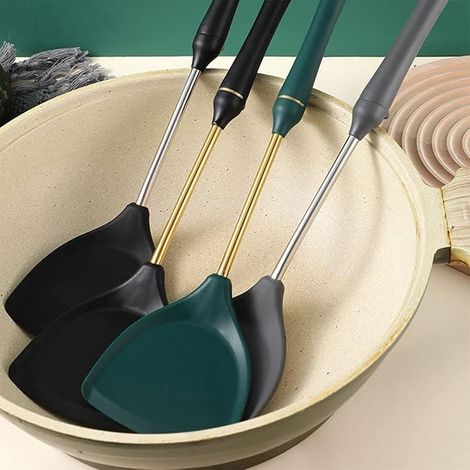 Gadgets de cuisine en silicone Spatule Ustensiles de cuisine anti-adhésif Pelle de cuisson Ustensiles de cuisson Accessoires,noir (1/4)