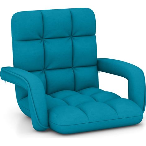 COSTWAY Floor Gaming Chair Adults 6-Position Adjustable Lazy Sofa Chair-Blue (1/5)