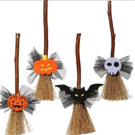 Halloween mini Hexenbesen Deko 15cm 8er ensemble avec citrouille et Totenkopf Ornamente (1/5)