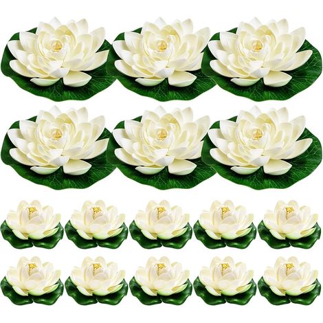Lot de 16 fleurs de piscine flottantes artificielles de 17,8 cm et 10,2 cm, fleurs de lotus flottantes pour décoration de piscine