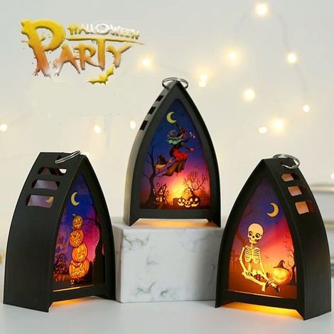 Lot de 3 lanternes citrouille LED, lumières décoratives sans flamme, verre et plastique, pour intérieur et extérieur à l'occasion d'Halloween