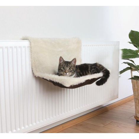 Lit radiateur, en peluche à poil long/velours 45 × 26 × 31 cm, crème/brun