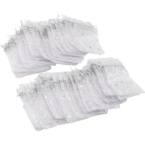 Set aus 50 transparenten Netzbeuteln mit Kordelzug, edles Sternenmuster, perfekt für Hochzeiten und Kirchen. (1/5)