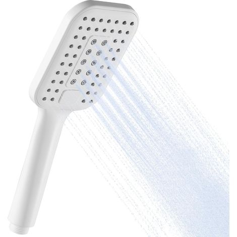 Pommeau de Douche, Pomme de Douche à Main à 3 Modes, Grande Pommeau de Douche Carré, Pomme Douche Économie d'Eau, Douchette pour Salle de Bain, Blanc (1/5)