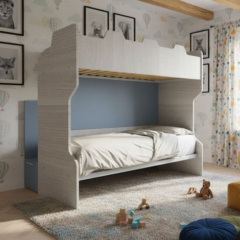 Letto a castello con scala contenitore e terzo letto estraibile - Cameretta salvaspazio - Rovere Rock e Avio