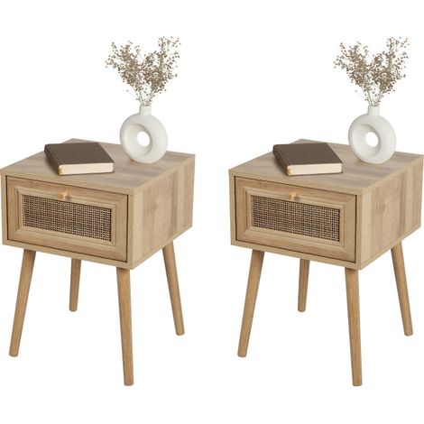 Lot de 2 Tables de Chevet 1 Tiroir en Bois - 39 x 39 x H 55 cm - Design Naturel - Livraison gratuite (1/2)