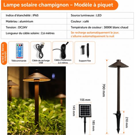 Borne lumineuse solaire champignon à piquet étanche IP65 7W sans fil réf 1006 500 g – Livraison gratuite