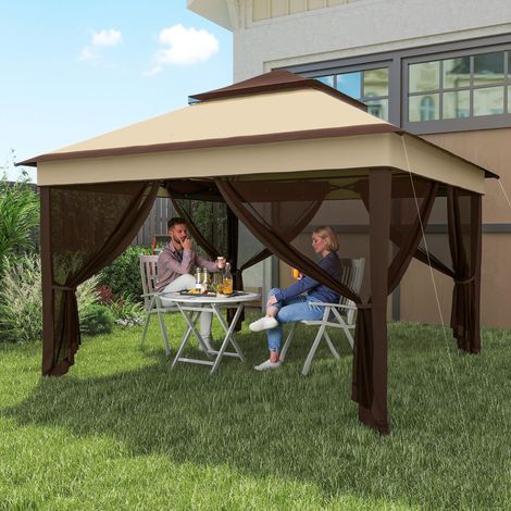 Kiosque 3x3 réglable à 3 niveaux murs amovibles en acier tissu Oxford couleur café - Couleur: Beige