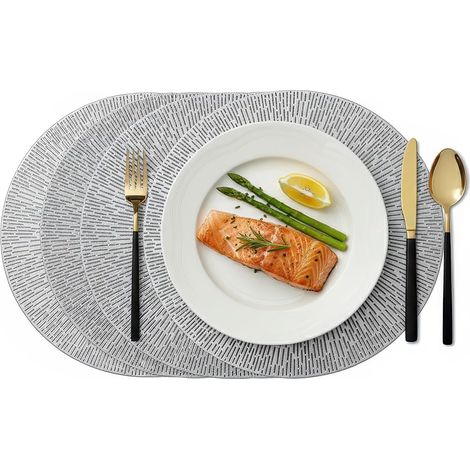 Set de table rond PVC lavable, antidérapant, lot de 4, 38 cm argent. (1/5)