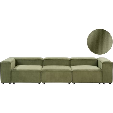 Sofá modular 3 plazas moderno patas negras tapizado pana verde Ardal
