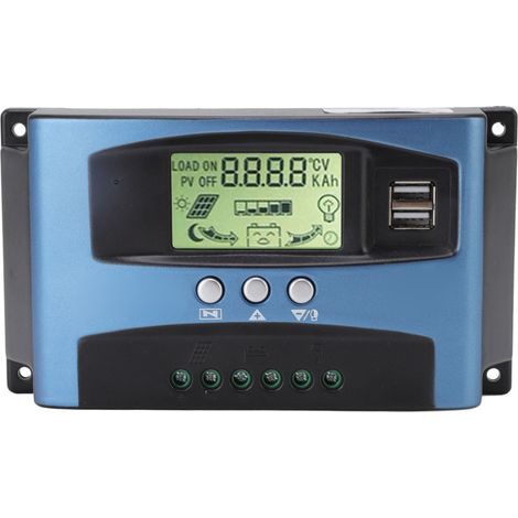 Contrôleur de Charge Solaire, Grand écran LCD Contrôleur de Charge de Panneau Solaire 12V 24V Double USB Protection Multiple Panneau Solaire Batterie Régulateur Intelligent Contrôleur(60A) (1/5)