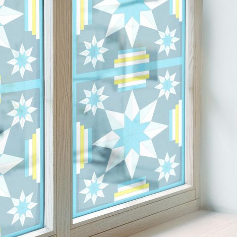 Fensterfolie 100x146 cm Selbstklebend Milchglas Dekorfolie Dekorativ Sichtschutz Fenster Folie für Badezimmer Schlafzimmer PVC Blickdicht Sternmuster