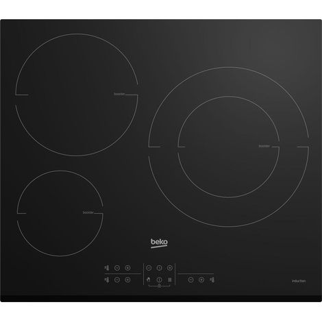 Beko – Plaque à induction 3 foyers 58cm – Puissance 7200W – Avec minuteur et booster – Plaque avec hotte intégrée