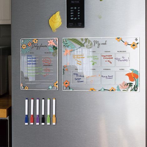 mini Semainier Acrylique Effaable Transparent - Botanique, Format A3+a4, Facilement Effaable, Contient 6 Marqueurs (1/5)