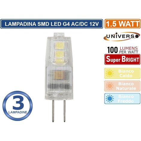 UNIVERSO 3 LAMPADINE LED ATTACCO G4 AC/DC 12V POTENZA 1.5W - 150 LUMEN - 3000K 4000K 6500K - Colore Luce: Bianco Freddo (1/2)