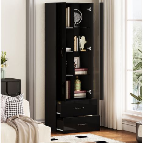 Vitrina LED con 2 puertas, 60 x 35 x 182,5 cm, negra DESVIAE (1/5)