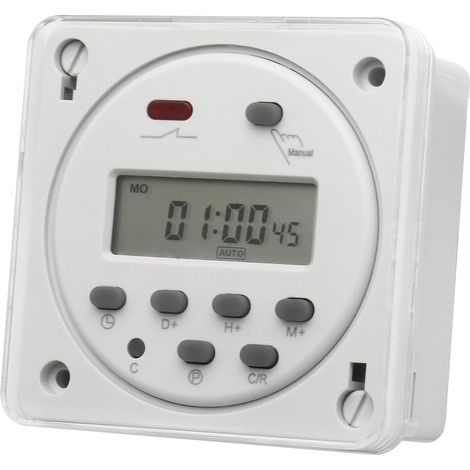 Programmateur Hebdomadaire Digital DC/AC 12V, Interrupteur Horaire LCD 16A avec Couvercle Étanche, Minuterie Programmable 28 Programmes on/Off pour Solaire et Bateau (1/5)