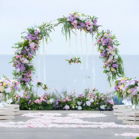 Double Pole Metal Round Wedding Backdrop Stand Free Standing Garden Flower Rack Falling Curtain Arch Venue Decor, Small 200 x 220cm (1/5)