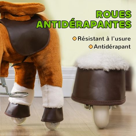 Cheval à bascule pour enfants, avec roues et selle haute, convient aux enfants de 3 à 5 ans, poids maximal supporté 60 kg, dimensions 70 x 28 x 70 cm, marron. (1/5)