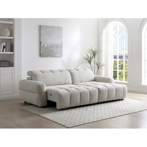 Divano angolare destro relax con seduta scorrevole elettrica in tessuto beige CARIALA (1/4)