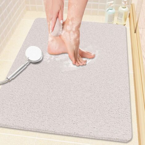 Tapis de douche antidérapant, 61 x 40,6 cm, doux avec drain, tapis de bain en luffa en PVC (sans phtalates) pour baignoire et salle de bain, séchage rapide, blanc (1/5)