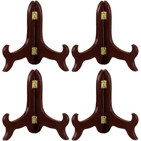 Lot de 4 supports à assiettes en bois de 10 cm (4 pouces), présentoir pliable pour table, bureau ou magasin, idéal pour présenter du thé ou des objets artisanaux.-4 inches (1/2)