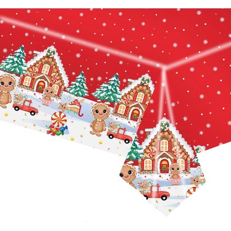 Noël Nappe Plastique Rectangulaire Anti Tache,137274cm Bonhomme en Pain d'Épice Nappe de Table Rouge Rectangulaire Imperméables Lavable Extensible,pour Décoration Table,Fournitures Noël Fête (1/5)