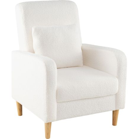 Poltrona accent con cuscino lombare e rivestimento in pile teddy, Singola poltrona laterale per lettura per soggiorno Bianco (1/3)