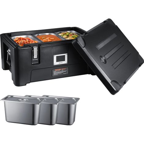 VEVOR Portavivande Coibentato, capacita 36Qt, Scaldavivande LLDPE a Carica Superiore con Maniglie Laterali Elastiche e Fibbie, per Mensa Ristorante, Nero (1/5)