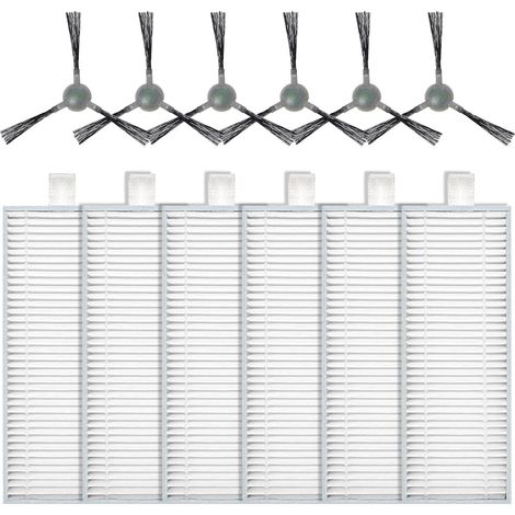 Accessoires pour Lefant M210 M210P M210S M210B M213 M213S, pour OKP Life K2 K3 K3A K5 K6 Robot aspirateur Pièce de rechange, 6 filtres HEPA + 6 brosses latérales (1/5)