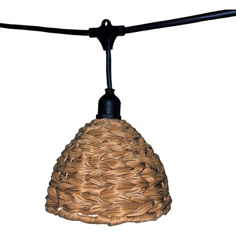 Guirlande lumineuse raccordable d'extérieur avec abat-jour en polyrotin style bohème 7 ampoules à filament douille E27 LED blanc chaud 6m (1/5)