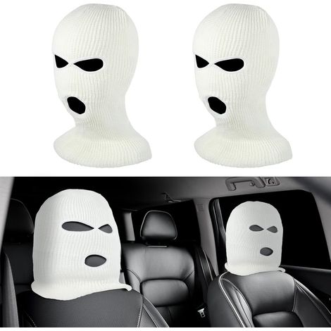2pcs Funny Car Headrest Covers, Custom Face Mask for Seat, Fun Hat for Seat Protection for Most Cars (White) (1/5)