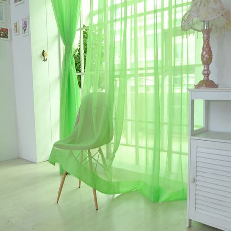 Voile Curtain - 200 cm x 80 cm - Sheer Window or Door Drape Panel - Green - 1 Piece (1/2)