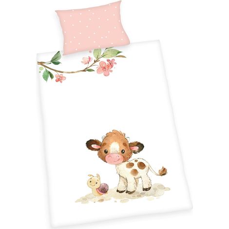 Parure de lit Le Mignon Petit Veau, Taie de Coussin 40x60cm avec Rabat, Housse de Couette 100x135cm avec Fermeture éclair Pratique, 100% Coton/renforcé, Multicolore (1/2)