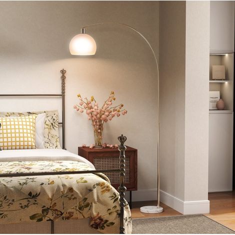Lámpara de pie arqueada 26x90x180 cm de metal blanco con base de mármol para salón - MEUBLIV (1/5)