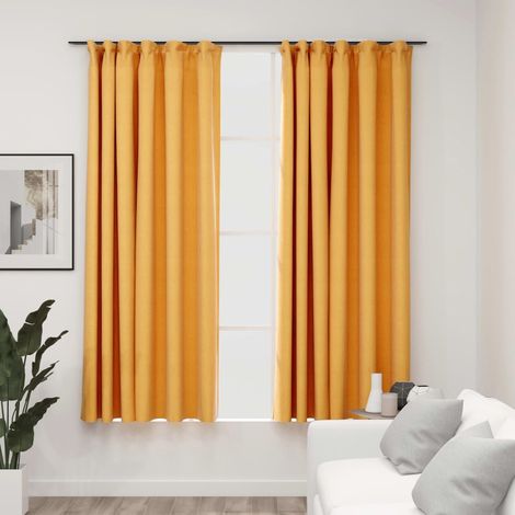 vidaXL Rideaux occultants aspect lin et crochets 2 pcs Jaune 140x175cm (1/4)