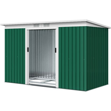 Abri de Jardin Porte Ustensiles en Acier avec Portes Coulissantes, Vert Foncé 280x130x172cm