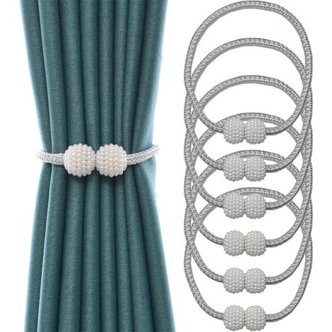 6 PIÈCES Embrases pour Voilages, Embrase Rideaux Aimanté, Attache Rideau Aimantée, Mbrasses Magnétiques pour Rideaux pour Décoration de Salon, Bureau et Chambre à Coucher (Gris) (1/4)