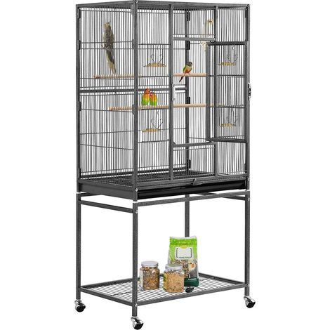 Yaheetech Gabbia Voliera per Uccelli Pappagalli Inseparabili Calopsite Grande con Piedistallo in Metallo da Interno Esterno 62 x 43 x 136 cm Nera (1/5)
