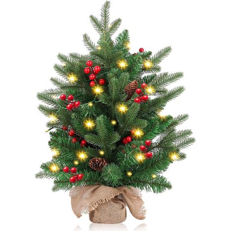 Sapin de Noël, Arbre de Noël Mini 50 cm/20 pouces, Arbre de Noël avec Lumières LED 2 m, Base en Ciment pour Table, 75 Pointes de Branches, Décoration de Table et Intérieur (1/5)