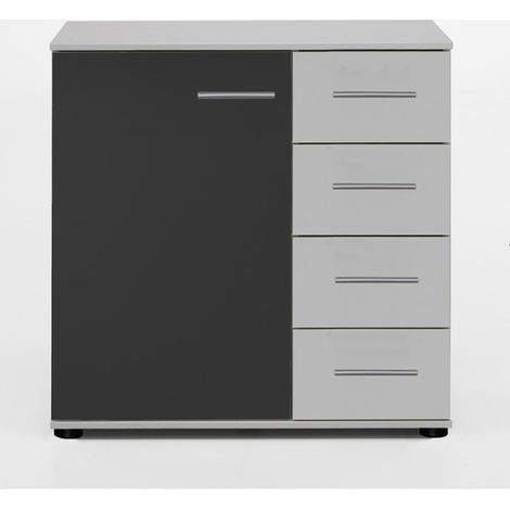Commode de rangement coloris blanc/anthracite 81 X 83 X 41 cm -PEGANE-
