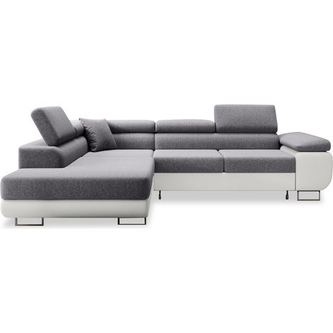 Canapé d'angle gauche convertible Marius Gris et Blanc (1/5)