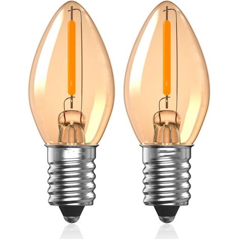 E14 0,5-W-LED-Lampen, C7-Nachtlicht, 2200 K warmweiße LED-Lampe (bernsteinfarben), Vintage-Edison-Schraubfassung, Mini-E14-Kerzenbirne – 2er-Pack (1/4)