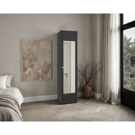 HOME DREAMS M5 - 1-DOOR WARDROBE CABINET WITH MIRROR (WENGE) (1/5)