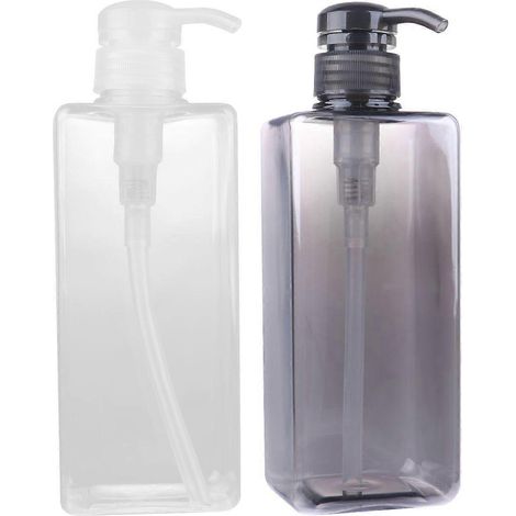 Lot de 2 flacons de gel douche de 600 ml, flacons à pompe en plastique rechargeables pour shampoing, pour salle de bain (noir et transparent). (1/5)
