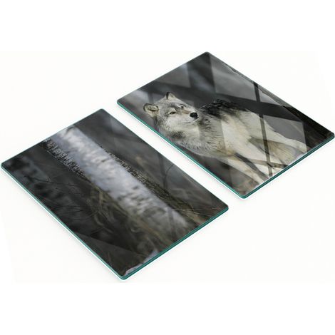 Tablas decorativas de cristal para servir aperitivos, dise帽o de lobo gris, 2x40x52 cm.